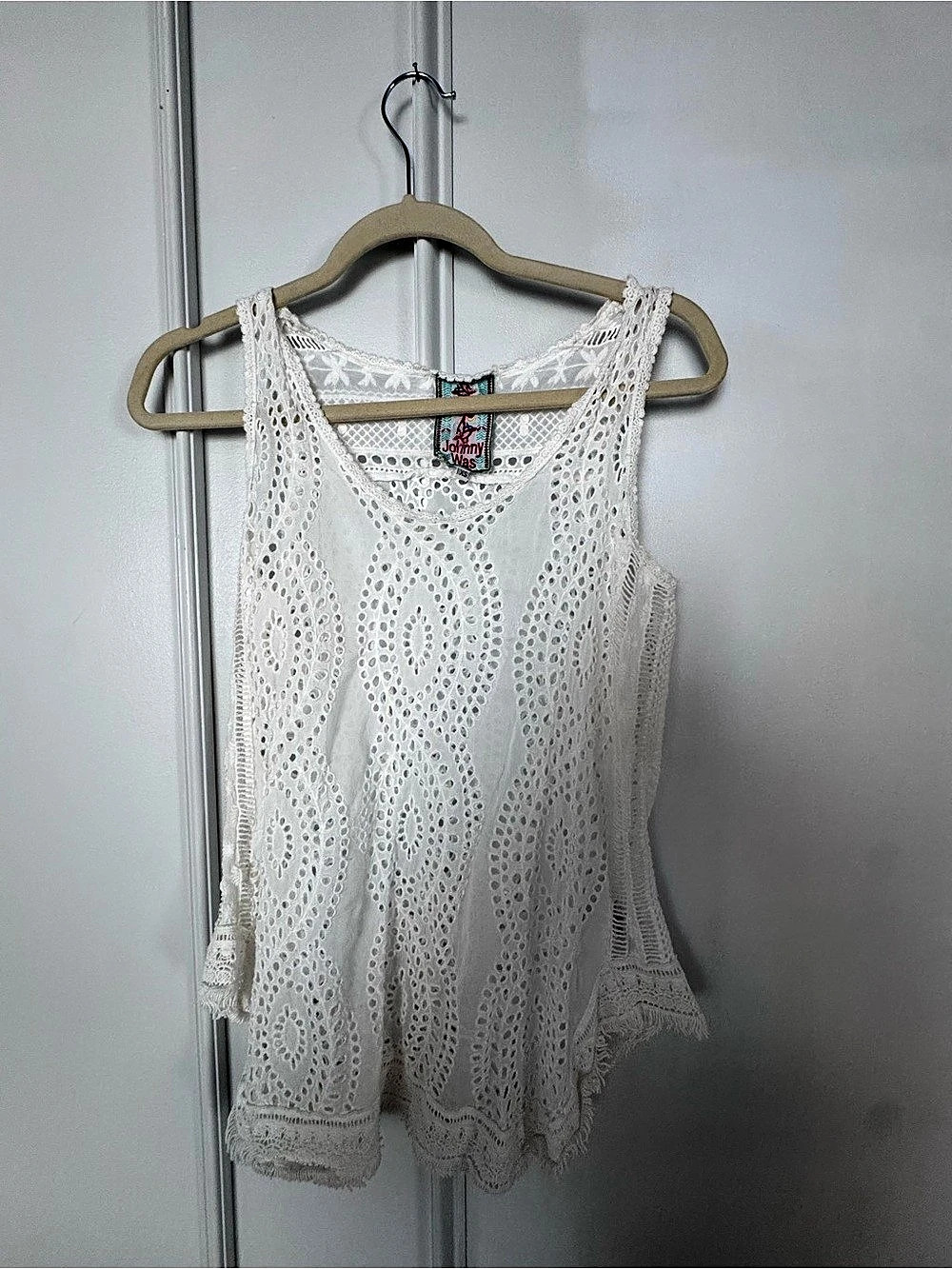 Johnny Was Lace Crochet Tank Top in White Size XS Like New